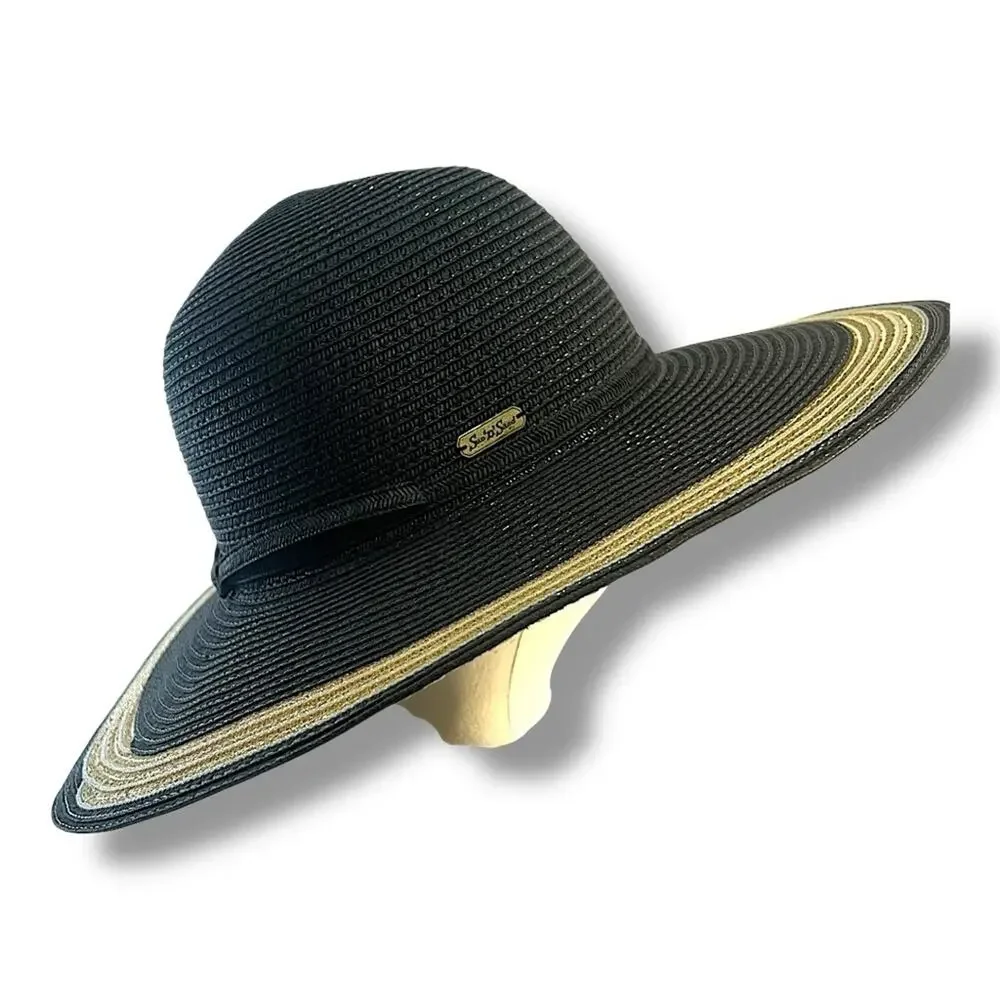 Black and Gold Metallic Elegant Wide-Brimmed Hat SUN N SAND SUNHAT
